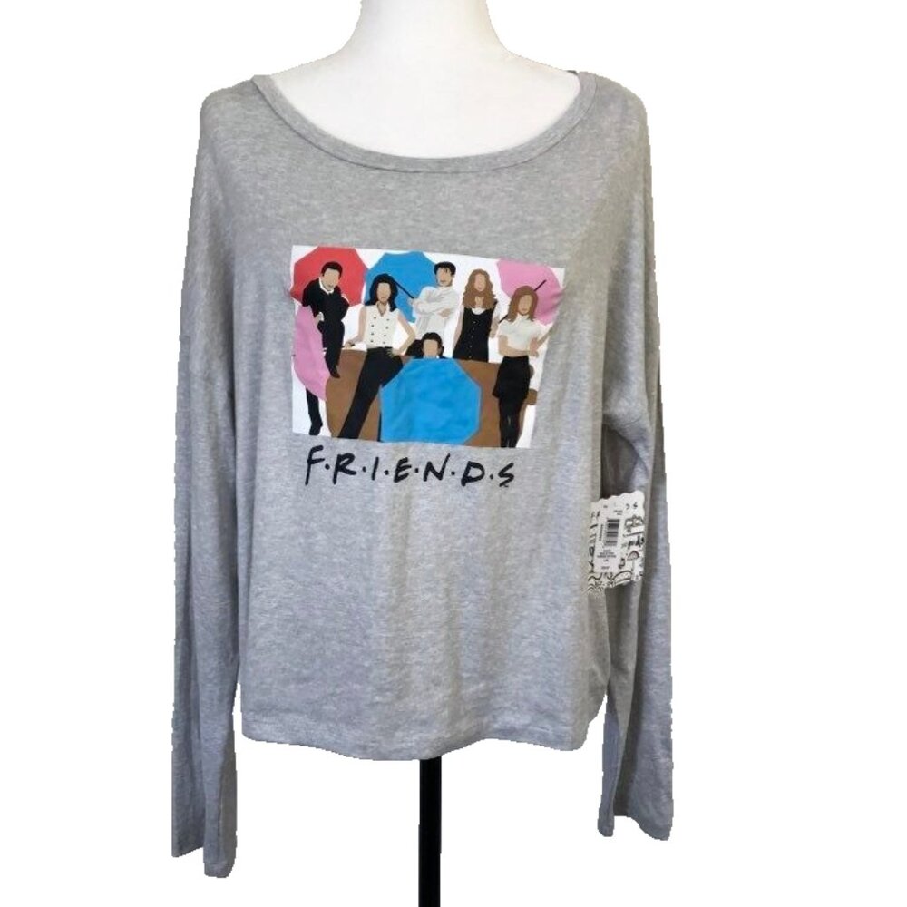 FRIENDS Long Sleeve Tee Shirt Womens Size Large Gray TV Show Series NWT